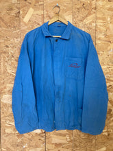 Vintage 70s mens french workers chore mid blue distressed cotton drill sanforized button jacket size